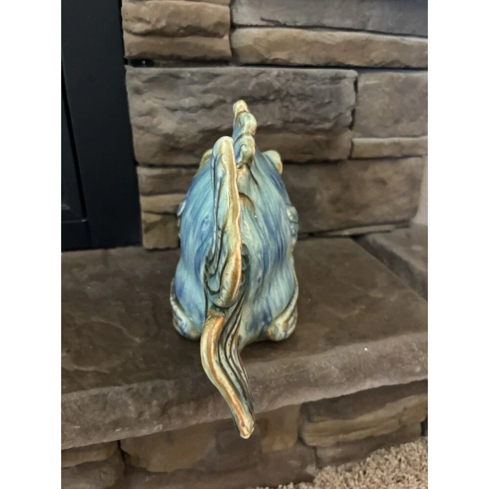 Vintage Ceramic Glazed Pottery Blue Fish Decor